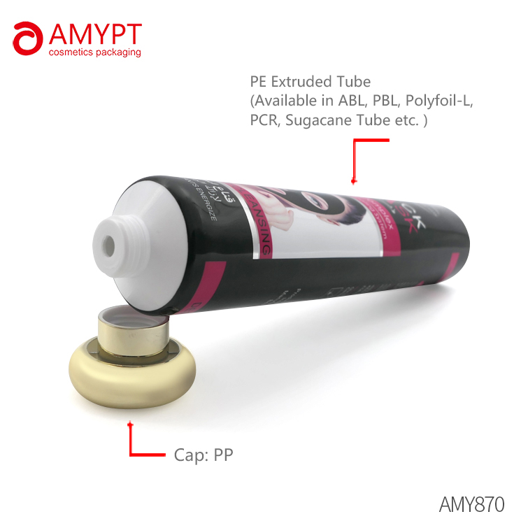 Пластиковая алюминиевая трубка с открытым хвостом и золотой круглой винтовой крышкой для лосьона для маски для лица